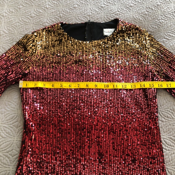 Gold & Pink Ombre Long Sleeve Sequin Shift Dress, 2 - Picture 14 of 16